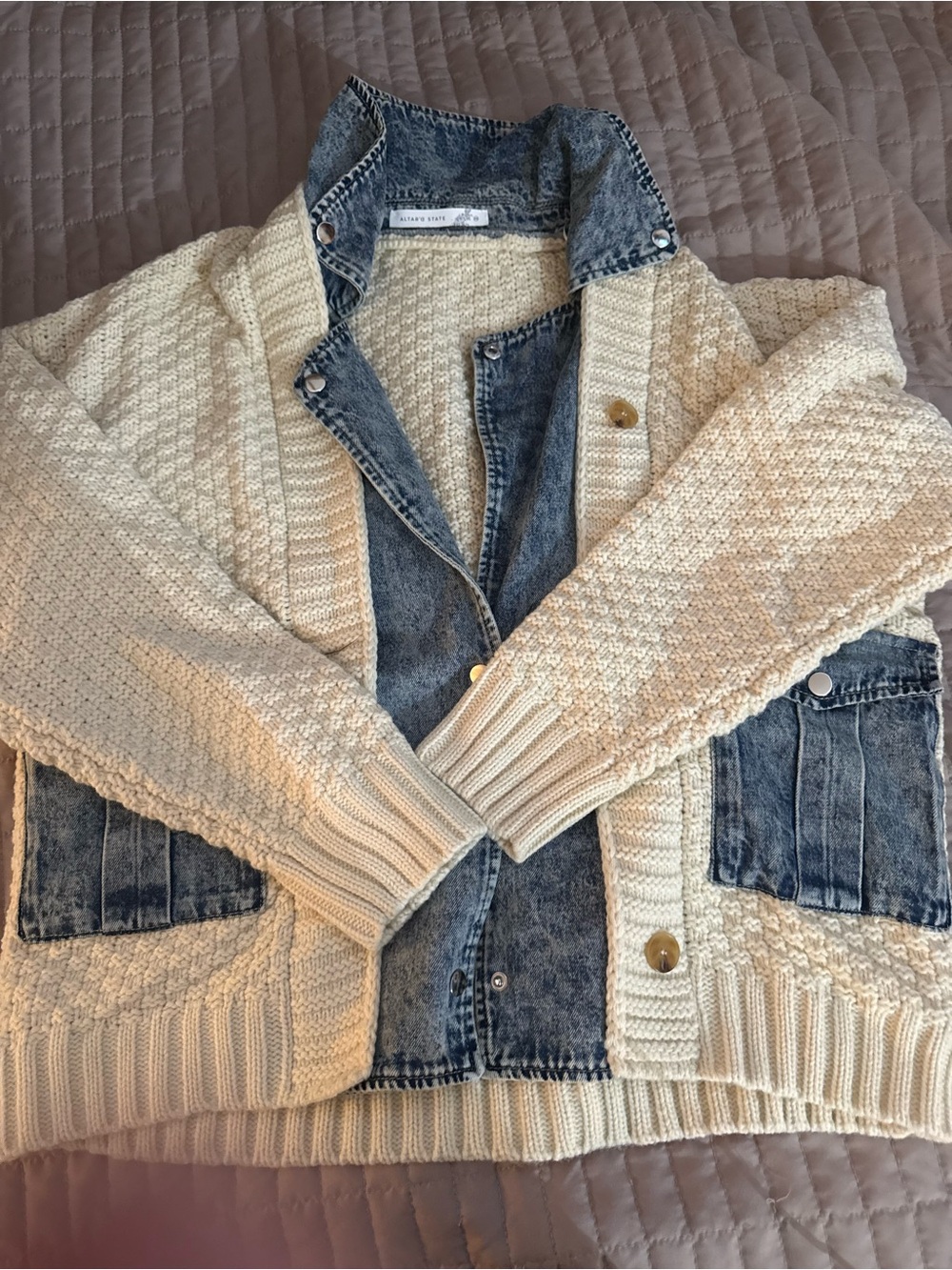 Women's Altard State Jean Knit Cream Cardigan Jacket Oversized XS